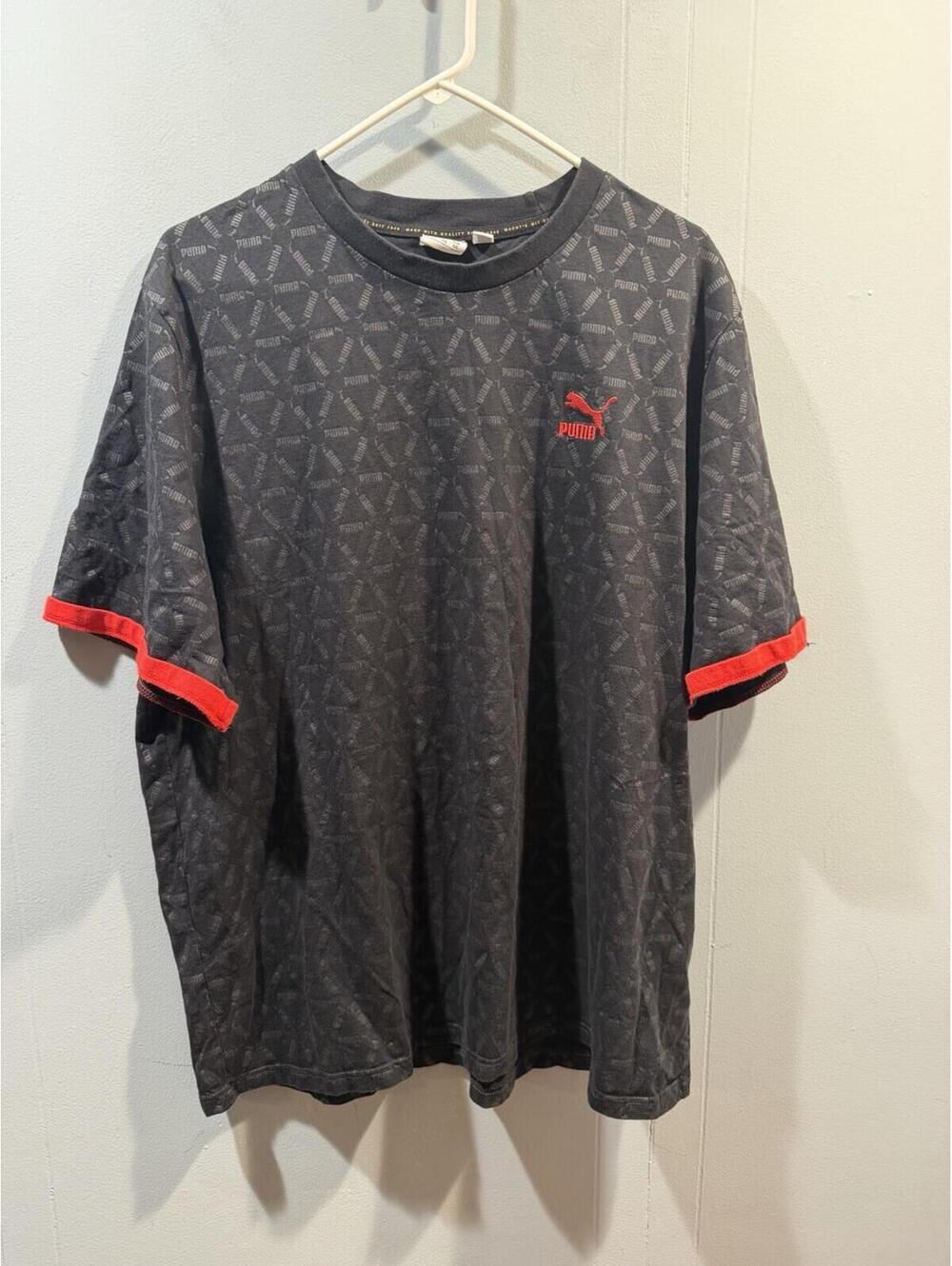 Mens Puma T Shirt Size US XXL Black Red Logo Print All Over
